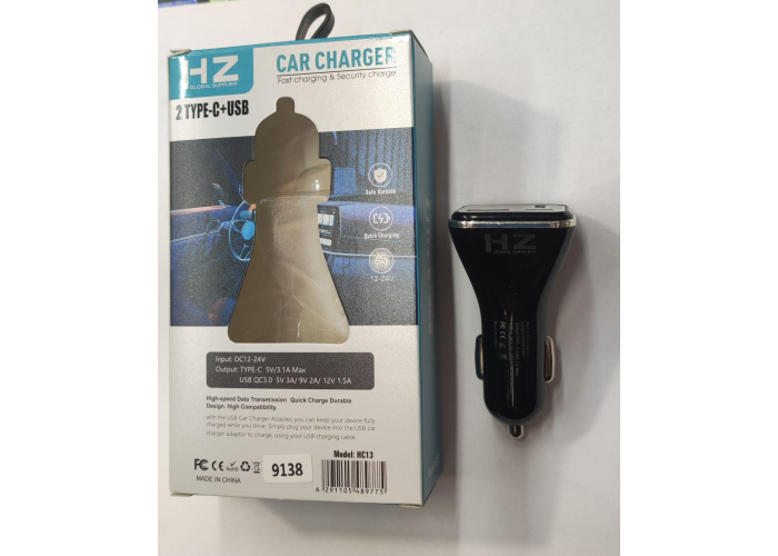Автомобильное зарядное устройство HZ HC-13 USB C USB (C 5V3.1A 5V3A 9V2A 12V1.5A)