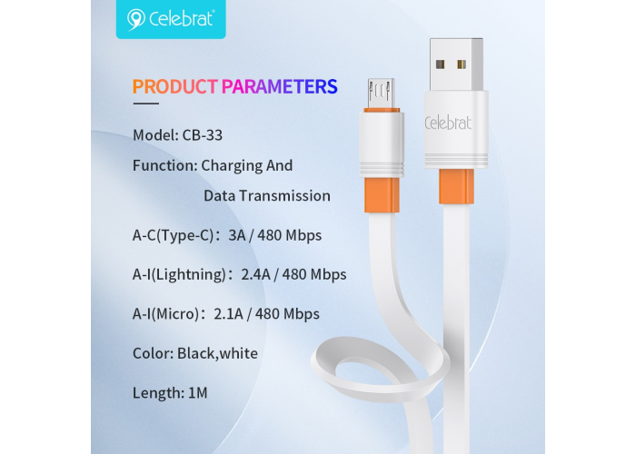 Кабель USB - TYPE-C CB 33 CELEBRAT (9898)