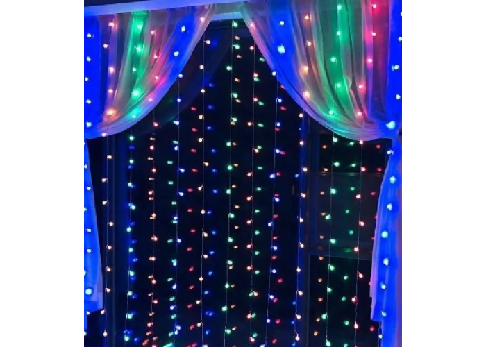 Xmas гирлянд (Штора) 3M*3M) 300 led M-9 Мультицветная (Copper) на медной проволоке+соед 7914