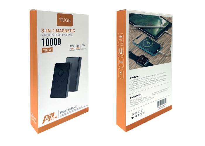 Внешний аккумулятор TUGII Y02W 10000 мА·ч, PD 20 Вт, MagSafe, беспроводная зарядка 3-в-1