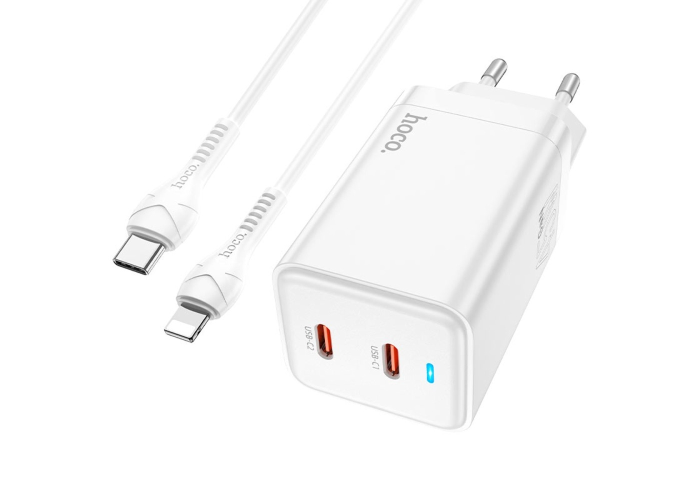 Сетевое зарядное устройство Hoco N23 GaN 65W, 2 порта, кабель Type-C to Lightning 1 м
