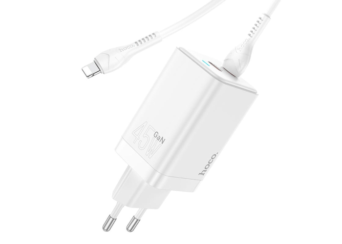 Сетевое зарядное устройство Hoco N23 GaN 65W, 2 порта, кабель Type-C to Lightning 1 м
