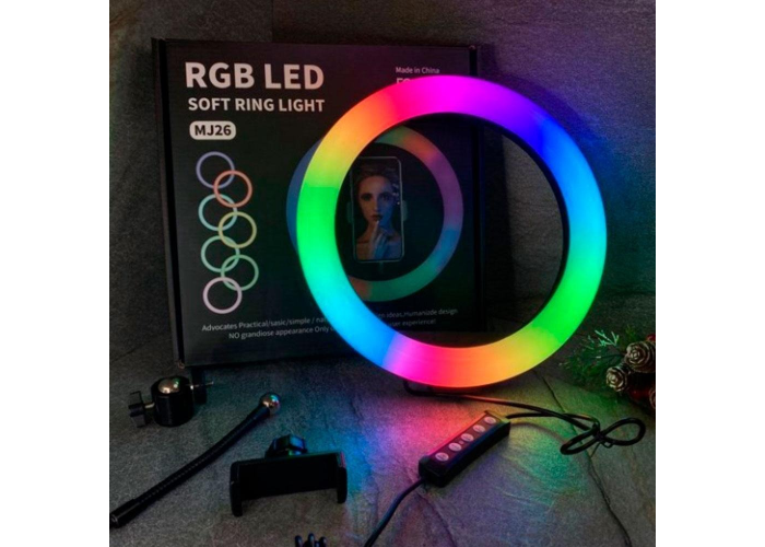 Кольцевая светодиодная лампа RGB MJ-26, 26 см (1 держатель)