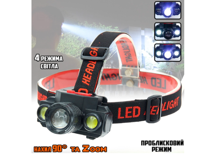 Налобный фонарь BL 1805 COB XPE 18650 usb charge 8016