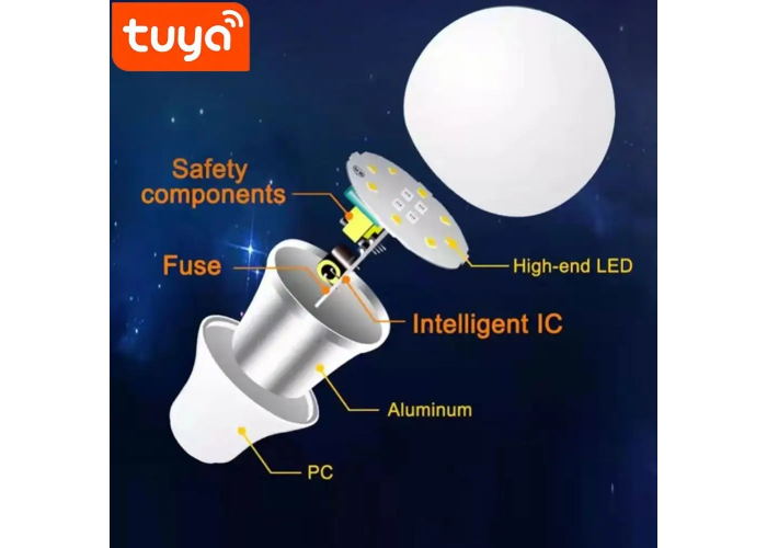 Умная светодиодная лампочка Tuya RGB с управлением цветом и пультом (B22 / E27, 10 Вт)