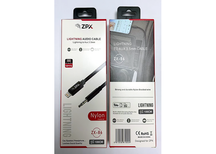 Кабель в оплётке ZPX ZX-86 Lightning – AUX 3.5 мм для передачи аудио Hi-Fi