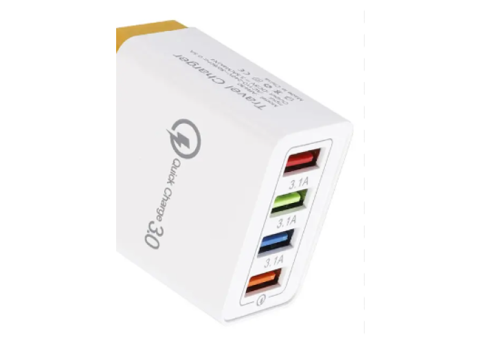 Адаптер Fast Charge 220v 4 USB BLACK D22