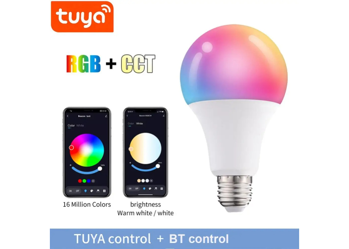 Умная светодиодная лампочка Tuya RGB с управлением цветом и пультом (B22 / E27, 10 Вт)