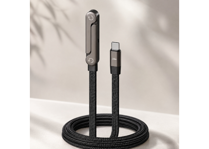 Кабель Type-C 2-в-1, 240 Вт, 6 А, 1,5 м, с подставкой для смартфона