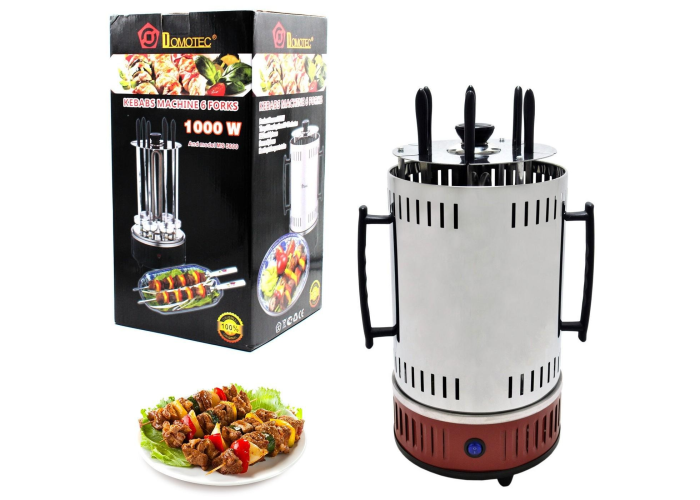 Электрошашлычница вертикальная Domotec BBQ MS‑7783, 1000 Вт, 6 шампуров, красная