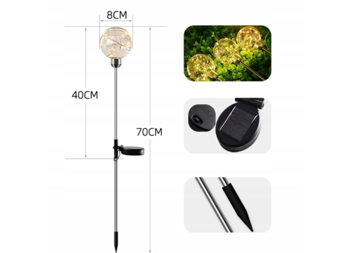 Садовый солнечный светильник Шар CC240403, 20 LED, 70 см, комплект 2 шт.