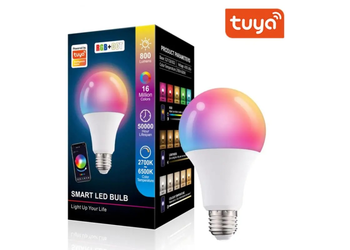 Умная светодиодная лампочка Tuya RGB с управлением цветом и пультом (B22 / E27, 10 Вт)