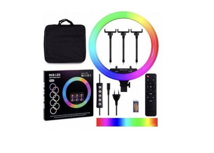 Кольцевая LED лампа RGB MJ-18 45см (3 крепления) пульт + сумка)