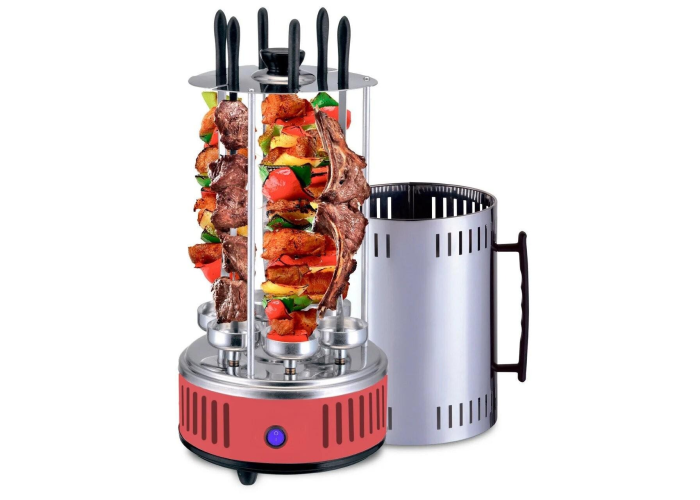 Электрошашлычница вертикальная Domotec BBQ MS‑7783, 1000 Вт, 6 шампуров, красная