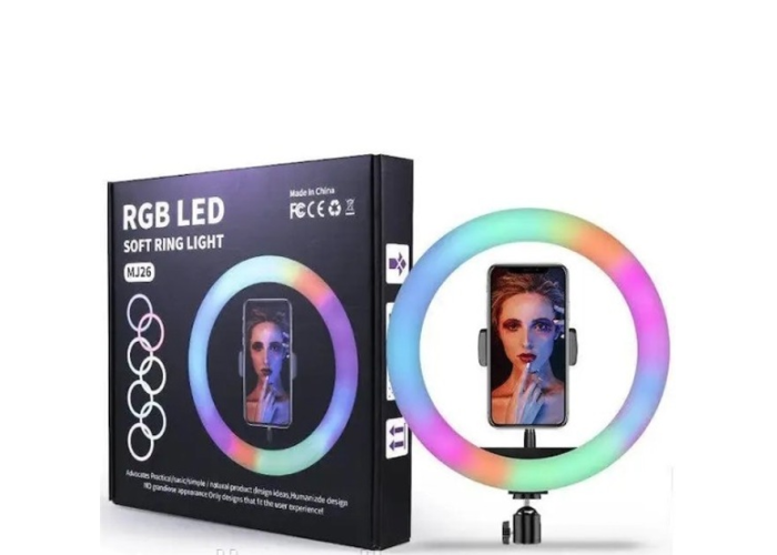 Кольцевая светодиодная лампа RGB MJ-26, 26 см (1 держатель)