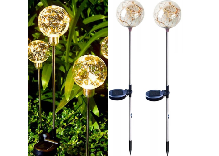 Садовый солнечный светильник Шар CC240403, 20 LED, 70 см, комплект 2 шт.