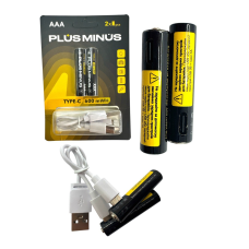 Аккумуляторные батарейки Plus Minus AAA 600 mWh, 2 шт с кабелем Type-C (ВОТ-18/PLUS-18)