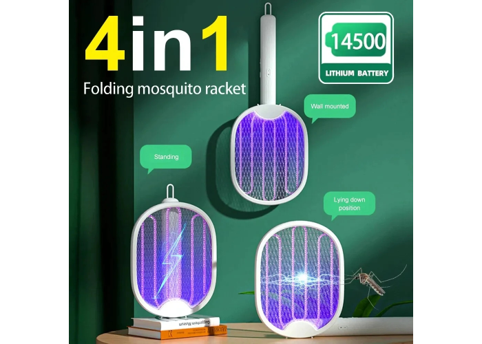 Электрическая мухобойка-лампа 4в1 с аккумулятором, USB, 1200 мач