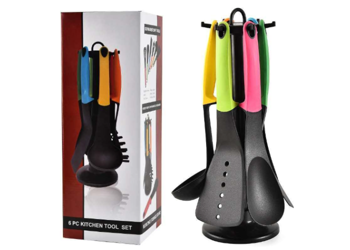 Набор кухонных принадлежностей на подставке 6 предметов пластик Kitchen Cutlery Sets