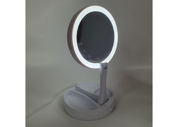 Зеркало косметическое LED Mirror Light XJ-988, двойное, с подсветкой, складное, USB/батарейки