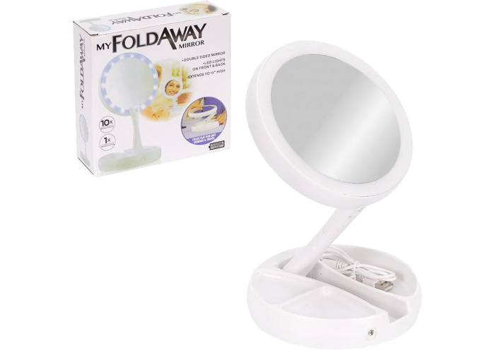 Зеркало косметическое LED Mirror Light XJ-988, двойное, с подсветкой, складное, USB/батарейки