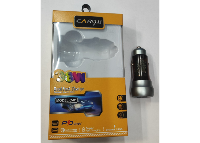 Автомобильное зарядное устройство С-01 38W FAST CHARGE (USB-A-QC 3.0 5V-3A 9V-2A 12V-1.5A Type-C )